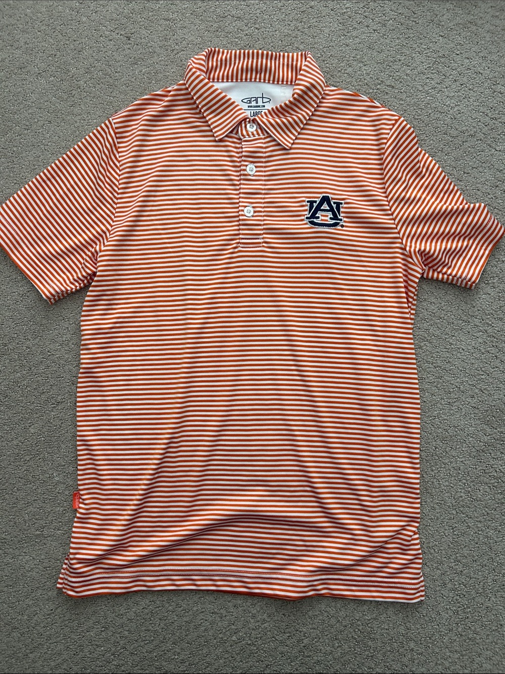 EUC Garb Orange Striped Polo Shirt with Auburn 'A' Logo